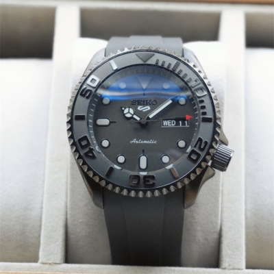 42mm Balck Stainless Steel Case Rubber Strap Dial Hands 10ATM Waterproof for SKX007 Mod Watch