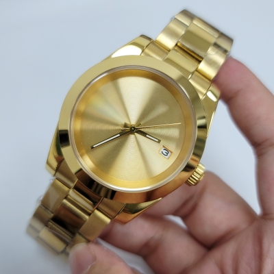 36mm/39mm Full Gold Stainless Steel Case Oyster Strap Gold Dial Hands for Datejust NH35 Movement MOD Watch